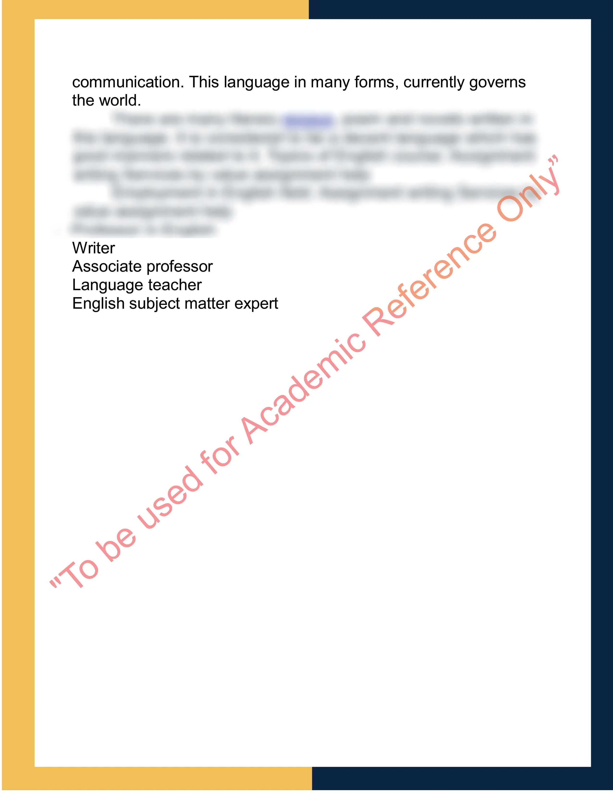 English Assignment writing  sample 1